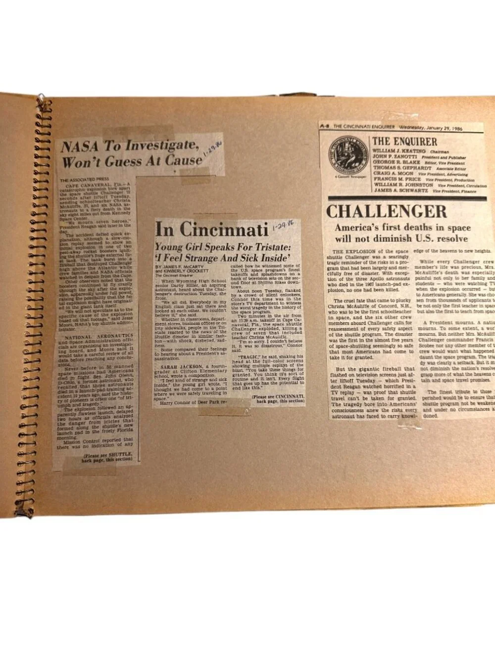 Vintage 1986 Challenger Tragedy Newspaper Scrapbook Spiral-Bound Historical Memo